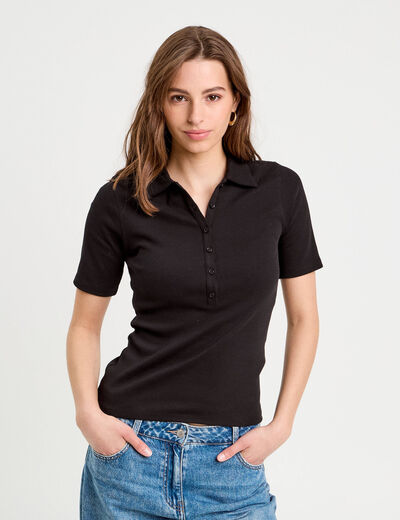 Polo manches courtes noir femme