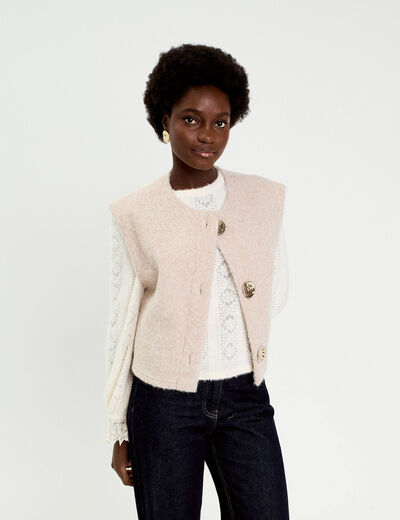 Gilet sans manches effet polaire ecru femme