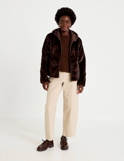Parka r&eacute;versible &agrave; capuche marron fonc&eacute; femme