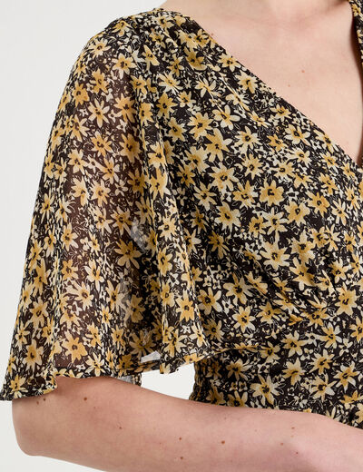 Robe longue évasée col en V jaune femme