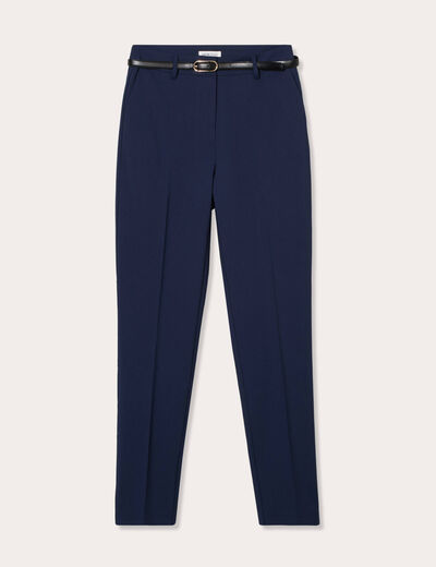 Pantalon cigarette ceinturé bleu marine femme