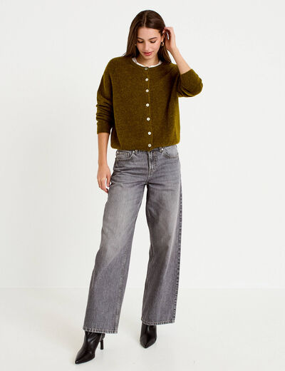 Gilet manches longues vert olive femme