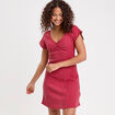 Robe courte évasée col v manches courtes rouge foncé femme