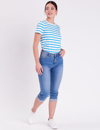 Pantacourt denim double stone femme