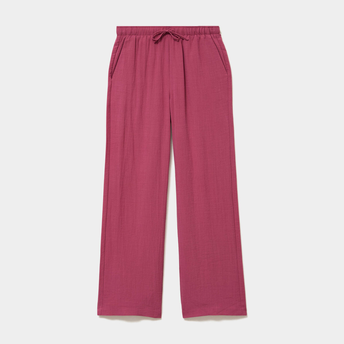 Pantalon large taille haute en cr&ecirc;pe prune femme