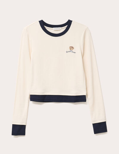 T-shirt cropped 2-en-1 ecru femme
