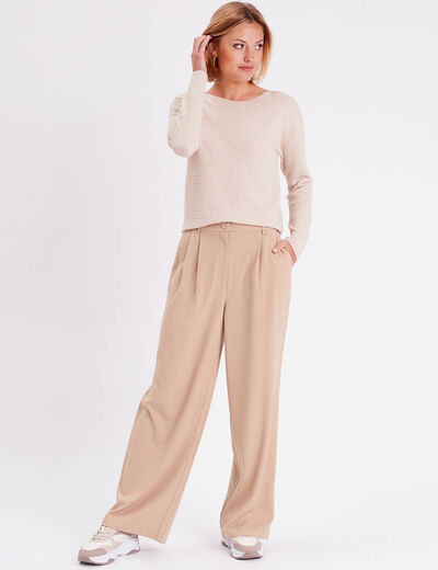 Pull col rond sable femme