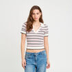 Pull manches courtes col polo rose femme