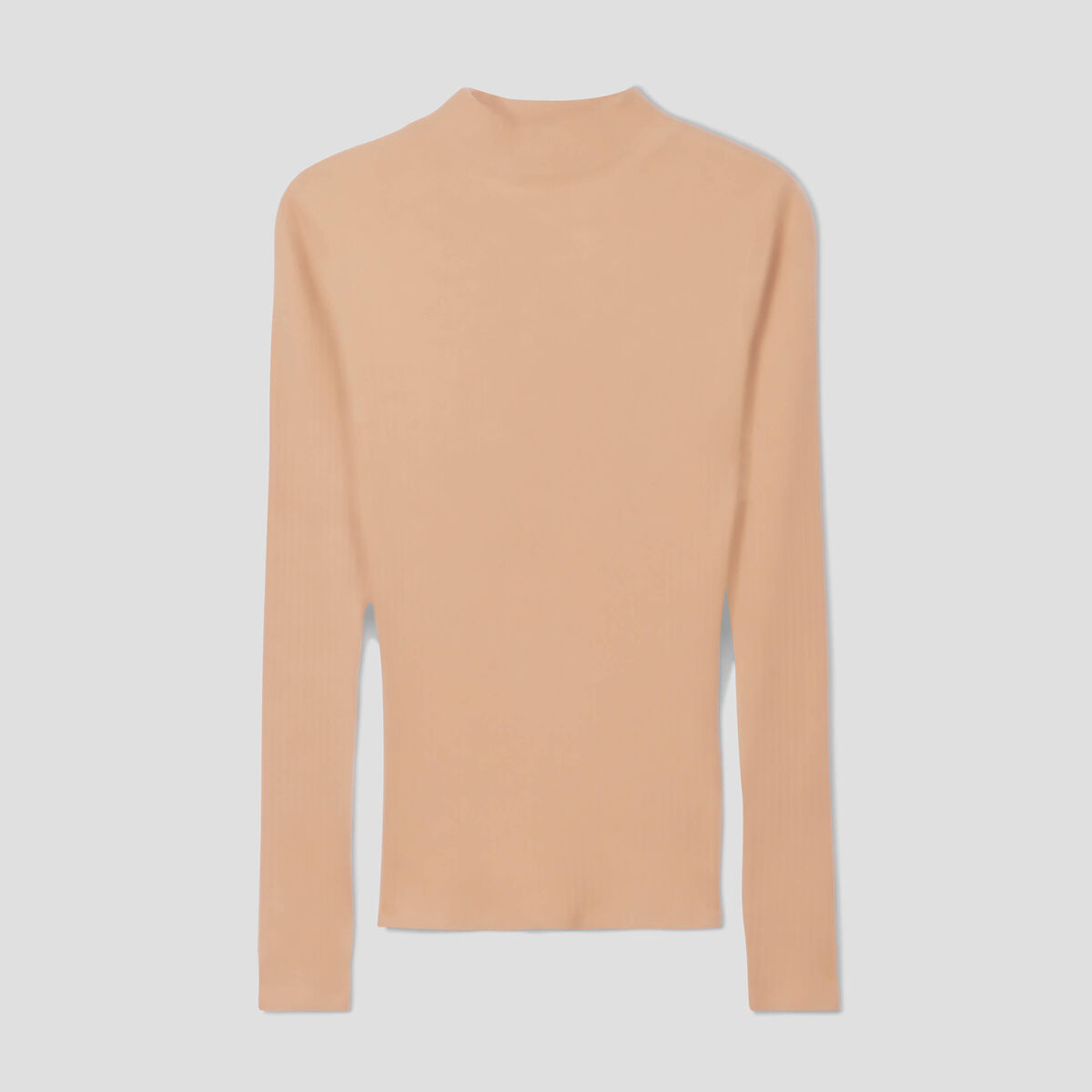 T-shirt côtelé col montant marron clair femme