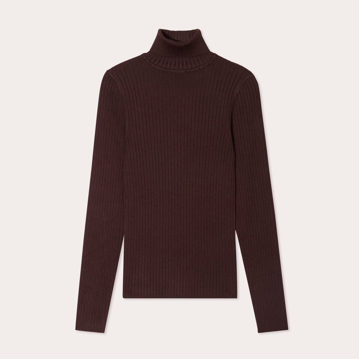 Pull c&ocirc;tel&eacute; col roul&eacute; marron fonc&eacute; femme