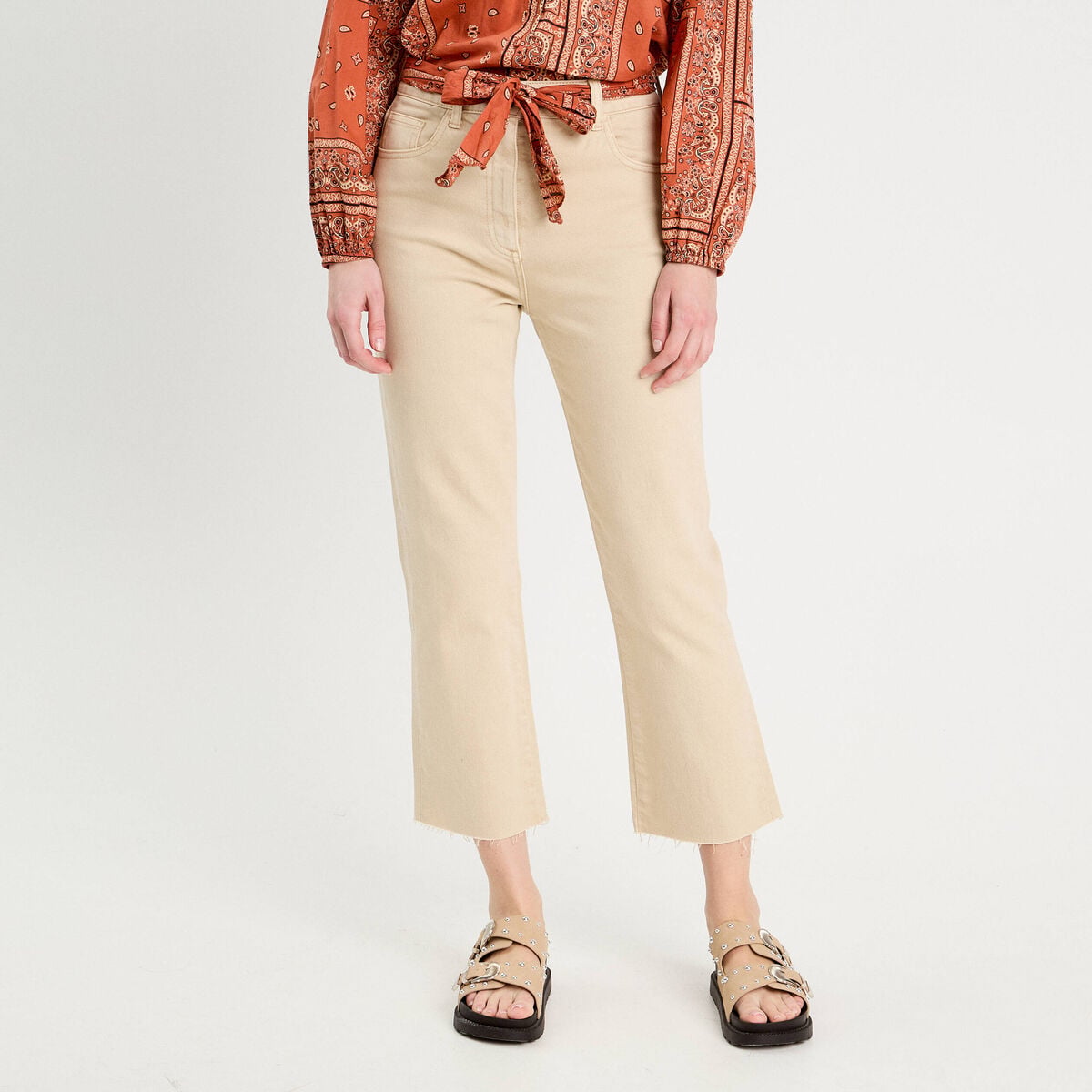 Pantalon flare 7/8&egrave;me marron clair femme