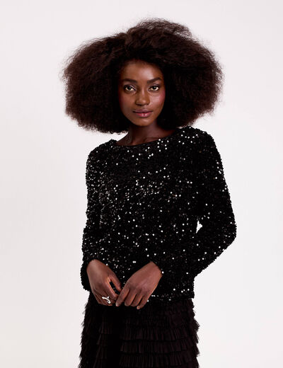 Blouse &agrave; sequins dos nou&eacute; noir femme