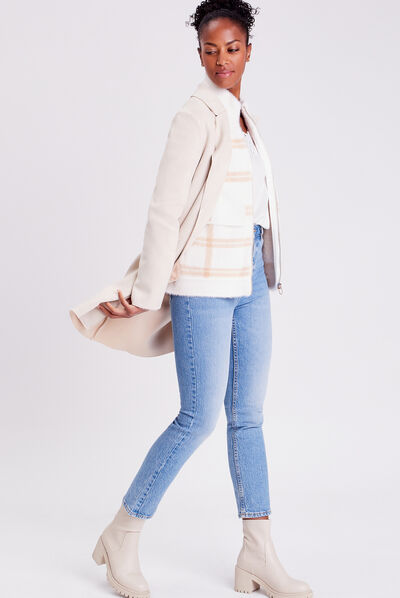 Veste droite à col montant ecru femme