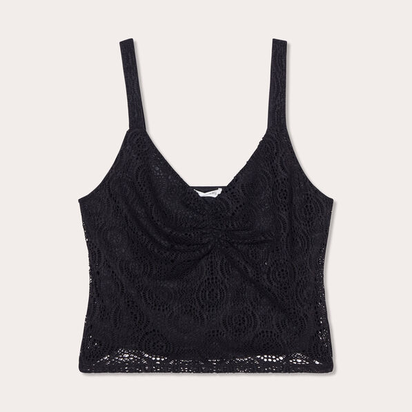 Débardeur cropped dentelle noir femme