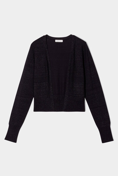 Gilet manches longues cropped noir femme