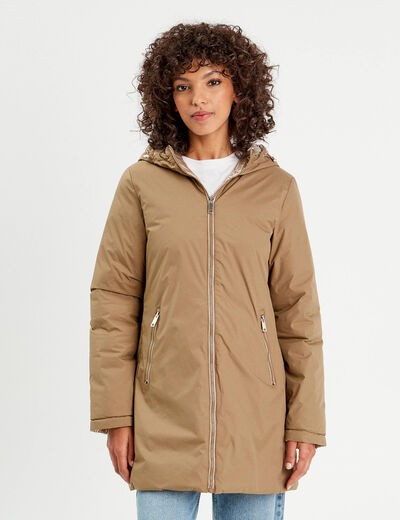 Parka à capuche réversible camel femme