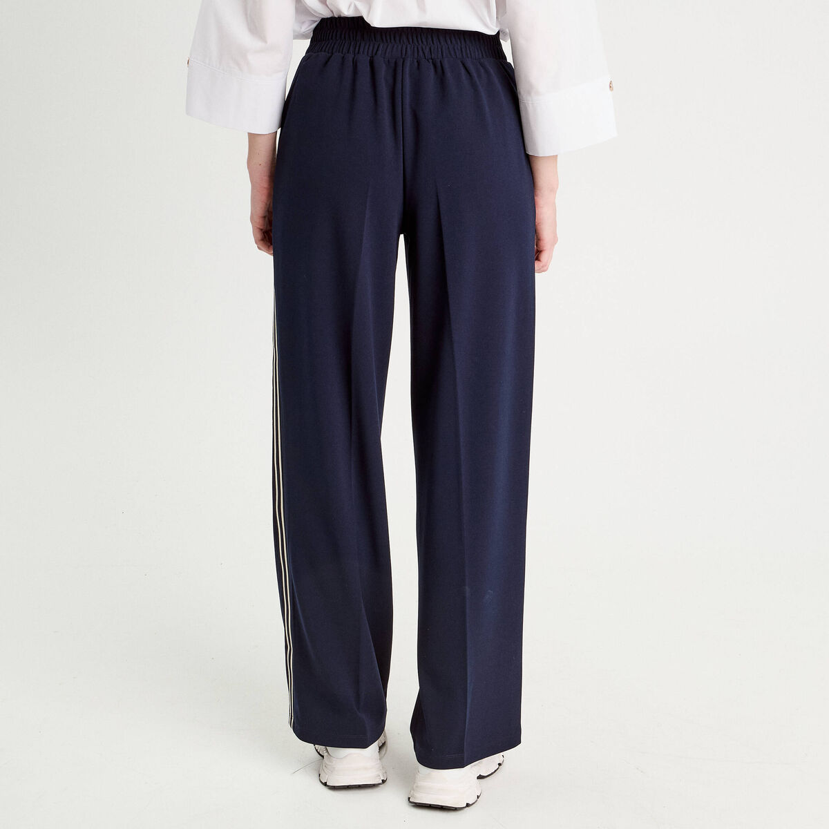 Pantalon large avec bandes bleu marine femme