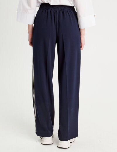 Pantalon large avec bandes bleu marine femme