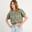 Blouse noeud manches courtes vert kaki femme