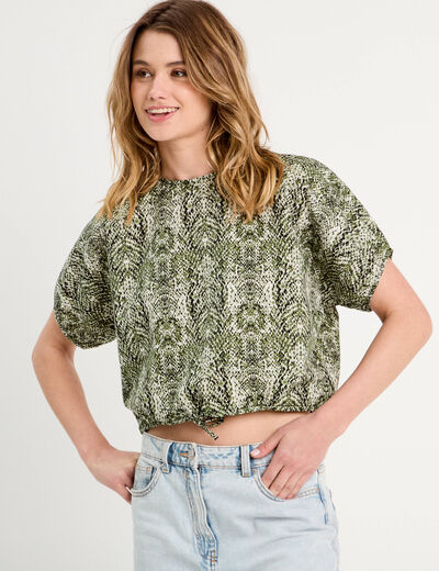 Blouse noeud manches courtes vert kaki femme
