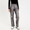 Pantalon droit enduit gris argent femme