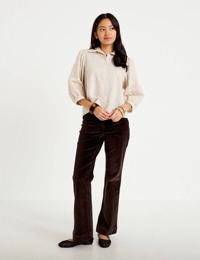 Pantalon bootcut taille haute velours marron fonc&eacute; femme