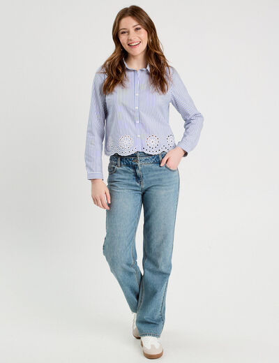 Chemise avec broderie blanc femme