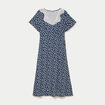 Robe longue &eacute;vas&eacute;e col v dentelle bleu marine femme