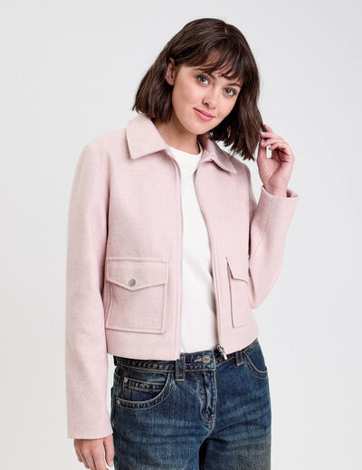 Veste zippée rose poudrée femme