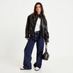 Jean wide leg taille haute Petite denim blue black femme