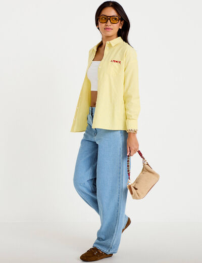 Chemise droite broderie col am&eacute;ricain jaune femme