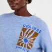 Pull ample col rond manches longues bleu ciel femme