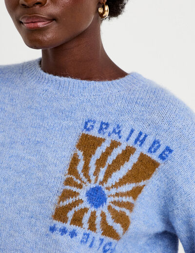 Pull ample col rond manches longues bleu ciel femme