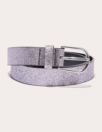 Ceinture pailletée denim noir enduit femme