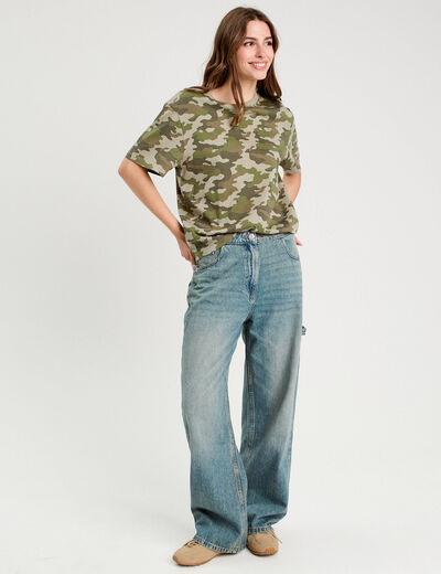 T-shirt manches courtes vert kaki femme