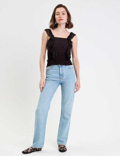 Top sans manches dentelle bas resserr&eacute; noir femme