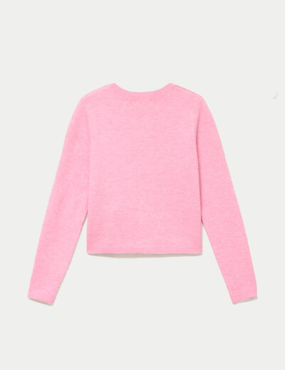 Gilet col v manches longues rose femme