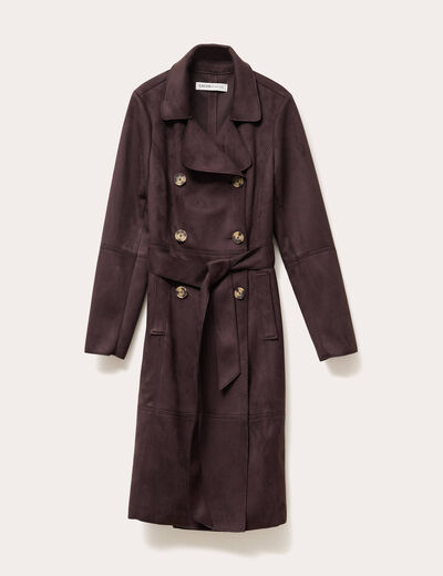 Trench suédine ceinturé marron foncé femme