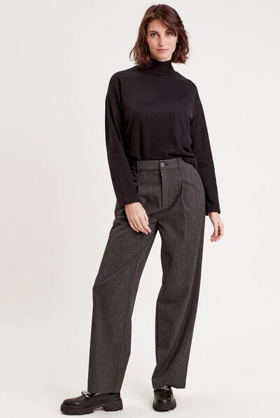 Pantalon large pinces gris foncé femme