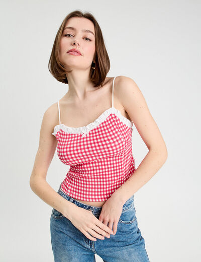 Débardeur cropped bretelles rose framboise femme