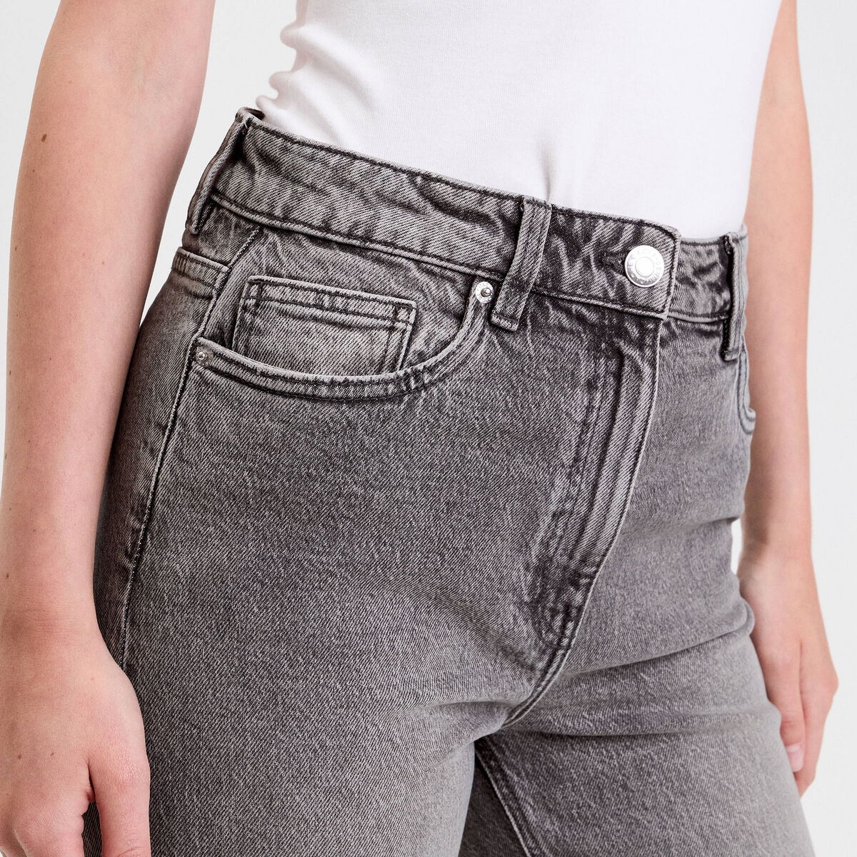 Jeans droit taille haute denim gris femme