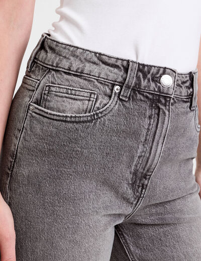 Jeans droit taille haute denim gris femme
