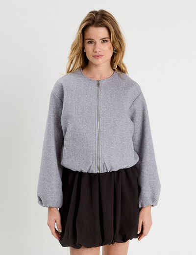 Veste effet boule gris clair femme