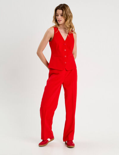 Pantalon city large rouge femme
