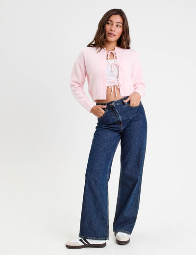 Gilet manches longues noué rose clair femme
