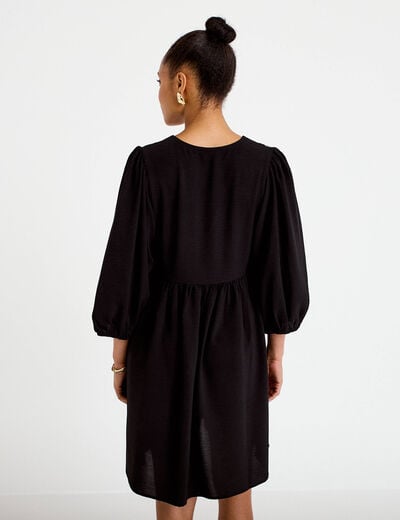 Robe droite courte col v manches 3/4 noir femme
