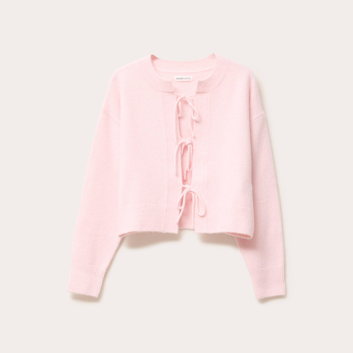 Gilet manches longues noué rose clair femme