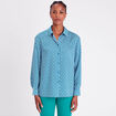 Chemise manches longues satin bleu femme