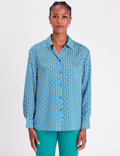 Chemise manches longues satin bleu femme