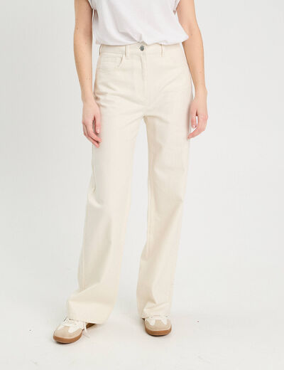 Jeans regular taille haute ecru femme